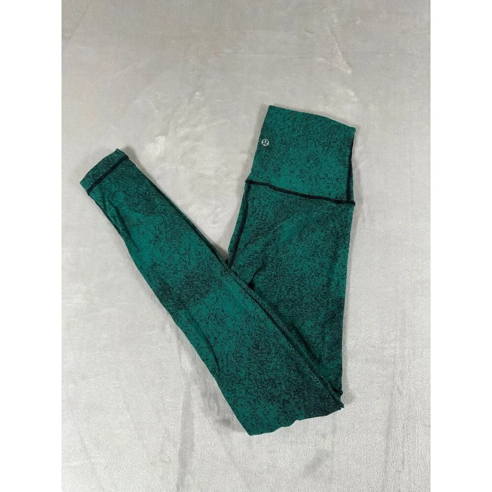 Lululemon High-Waisted Leggings‎ Green Black Marble Swirl Pattern Women's Size 4